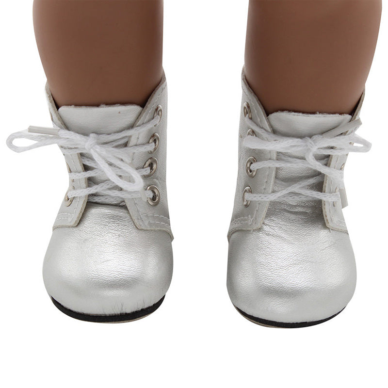 18 Inch Doll Lace-Up Boots American Doll PU Leather Shoes