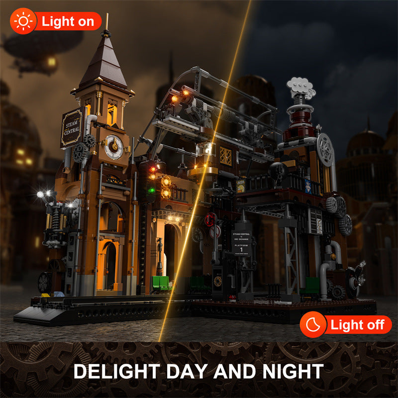 IN SEASON: Limited Time Steampunk Train Station Building Blocks Light Puzzle Model Toys