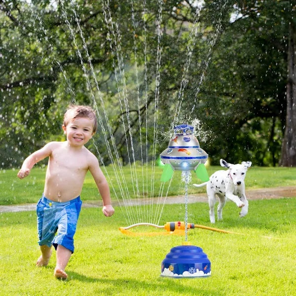 SUNNY SEASON: Limited Time UFO Water Sprinkler Outdoor Summer Rocket Toy With Colorful LED Lights 360° Spinning 1.64FT To 6.56FT Adjustable Height Summer