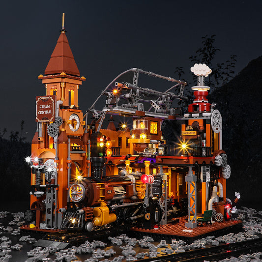 IN SEASON: Limited Time Steampunk Train Station Building Blocks Light Puzzle Model Toys
