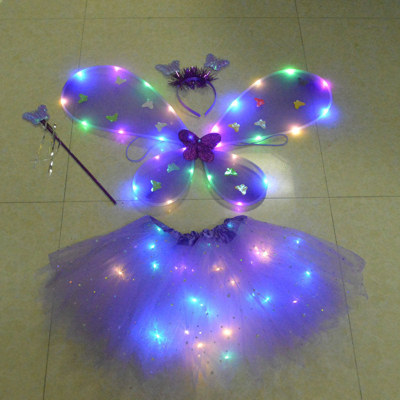Glowing Butterfly Wings Arm Night Market Flower Fairy Stick Three-piece Set
