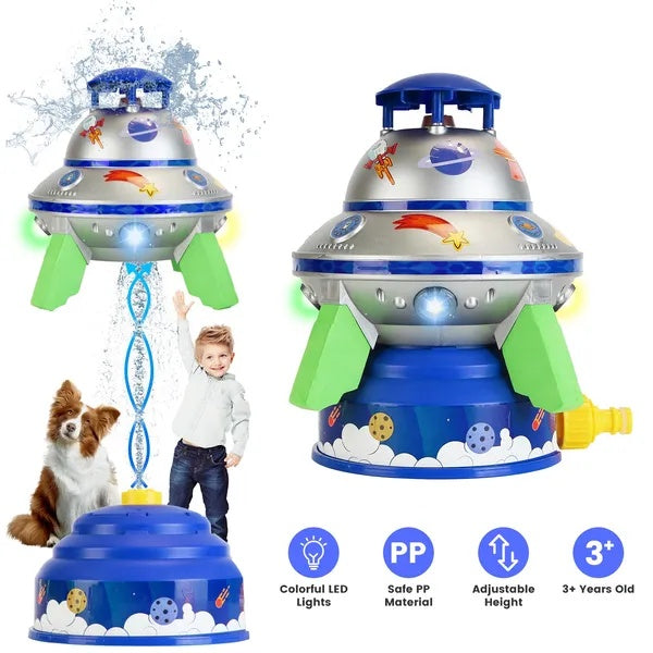 SUNNY SEASON: Limited Time UFO Water Sprinkler Outdoor Summer Rocket Toy With Colorful LED Lights 360° Spinning 1.64FT To 6.56FT Adjustable Height Summer