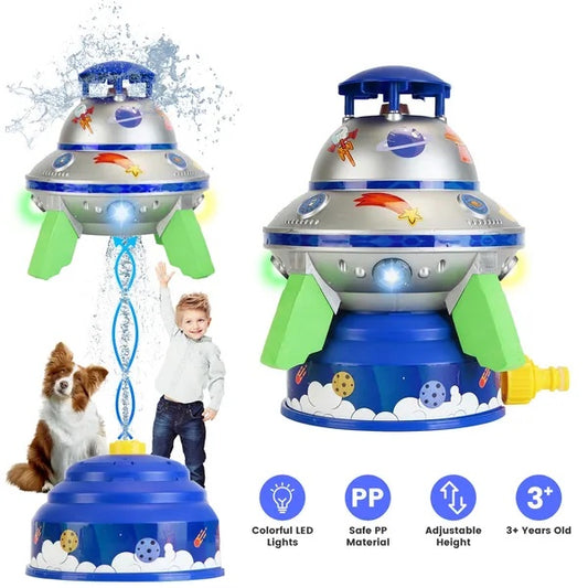 SUNNY SEASON: Limited Time UFO Water Sprinkler Outdoor Summer Rocket Toy With Colorful LED Lights 360° Spinning 1.64FT To 6.56FT Adjustable Height Summer