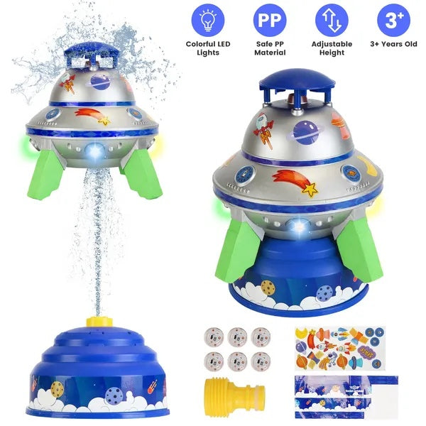 SUNNY SEASON: Limited Time UFO Water Sprinkler Outdoor Summer Rocket Toy With Colorful LED Lights 360° Spinning 1.64FT To 6.56FT Adjustable Height Summer
