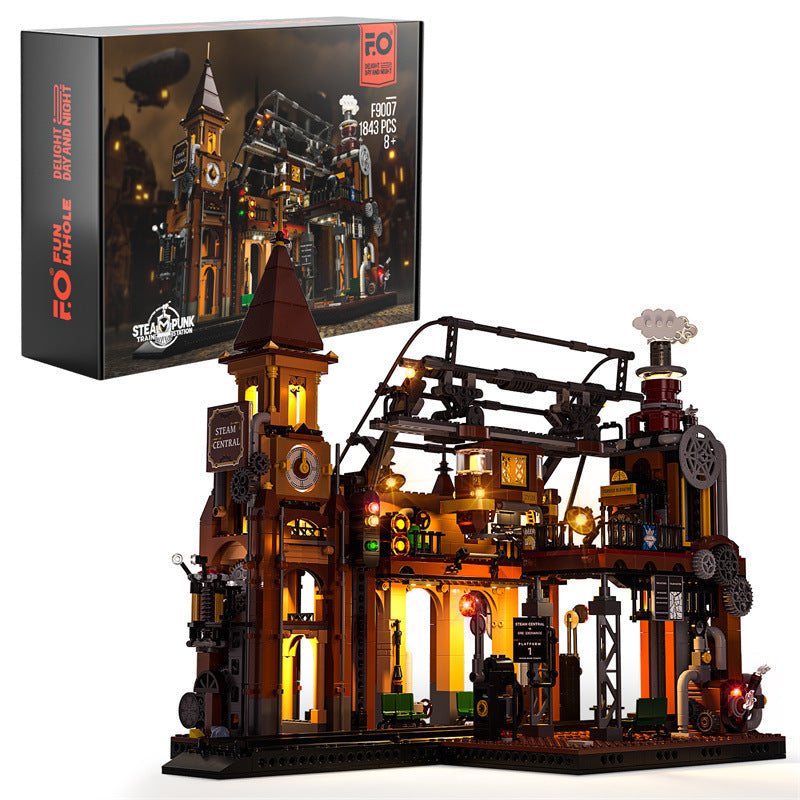 IN SEASON: Limited Time Steampunk Train Station Building Blocks Light Puzzle Model Toys