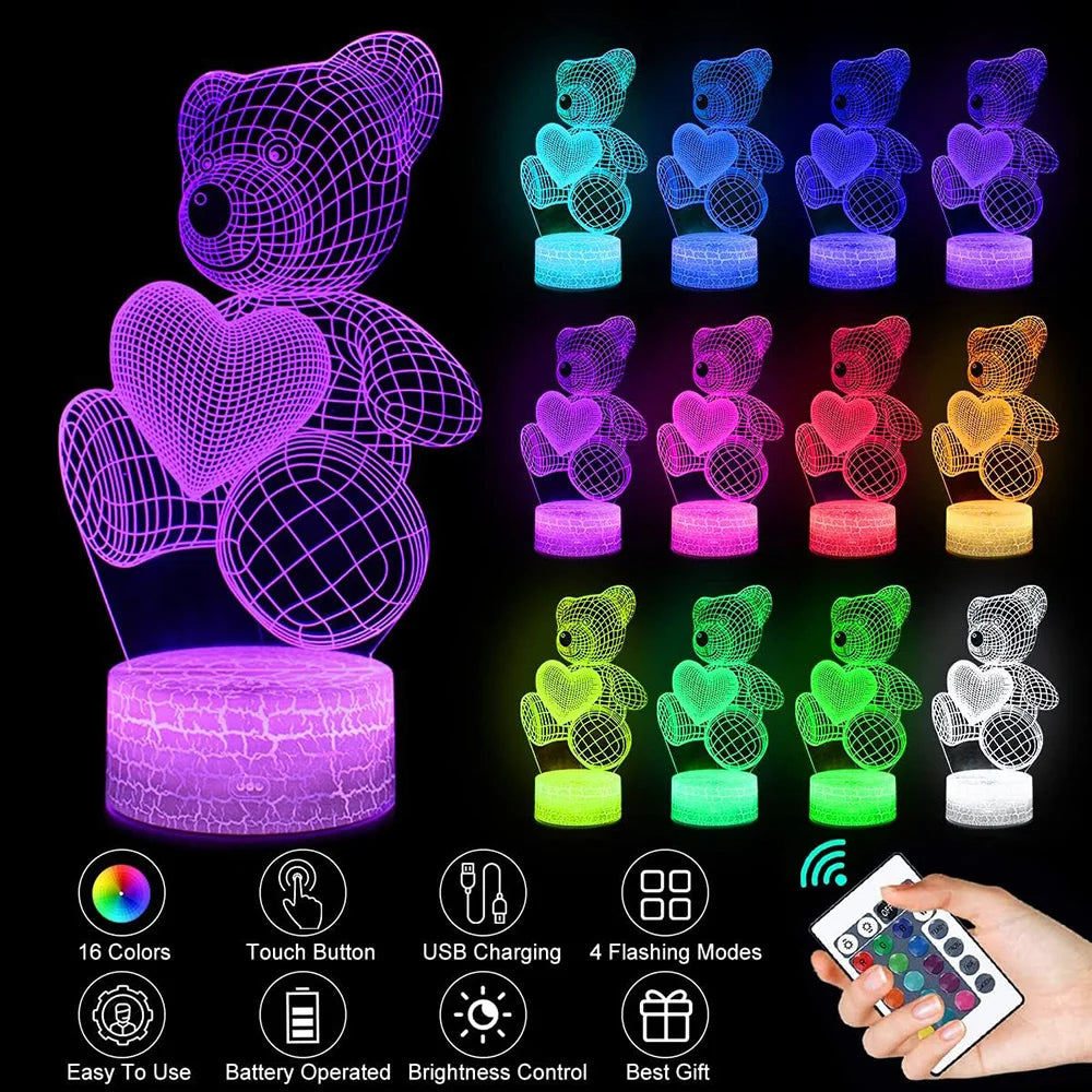 3D Lamp Acrylic USB LED Bear Night Light