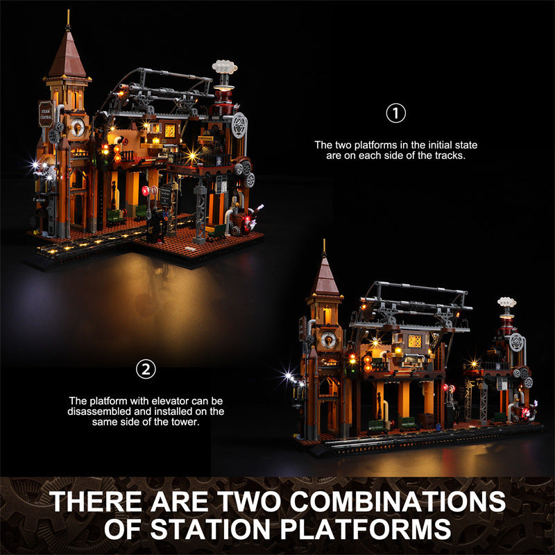 IN SEASON: Limited Time Steampunk Train Station Building Blocks Light Puzzle Model Toys