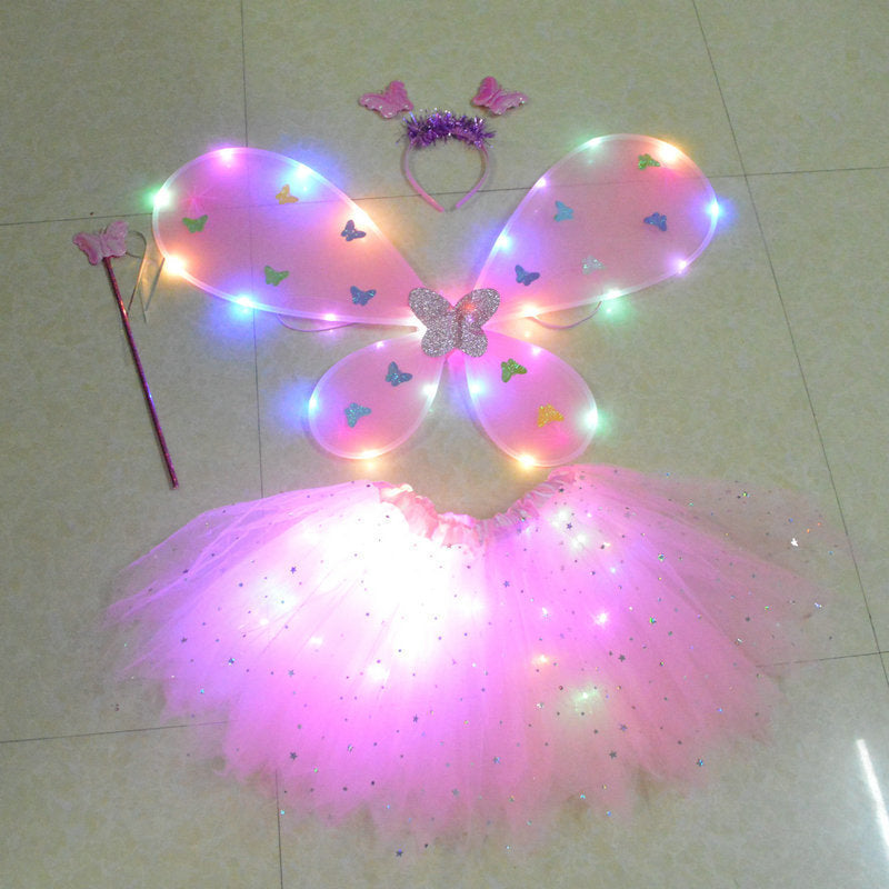 Glowing Butterfly Wings Arm Night Market Flower Fairy Stick Three-piece Set