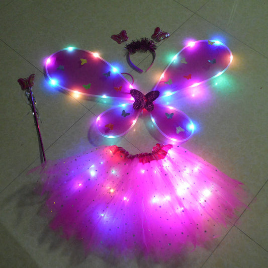 Glowing Butterfly Wings Arm Night Market Flower Fairy Stick Three-piece Set