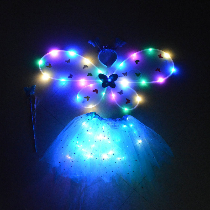 Glowing Butterfly Wings Arm Night Market Flower Fairy Stick Three-piece Set