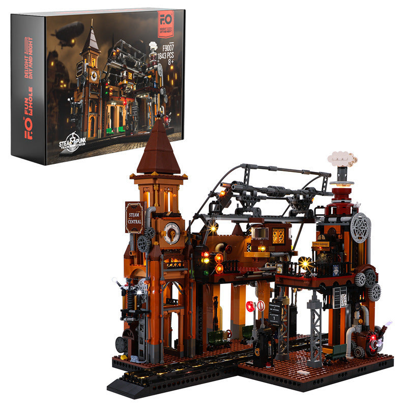 IN SEASON: Limited Time Steampunk Train Station Building Blocks Light Puzzle Model Toys