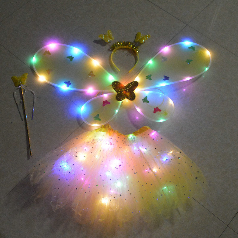 Glowing Butterfly Wings Arm Night Market Flower Fairy Stick Three-piece Set