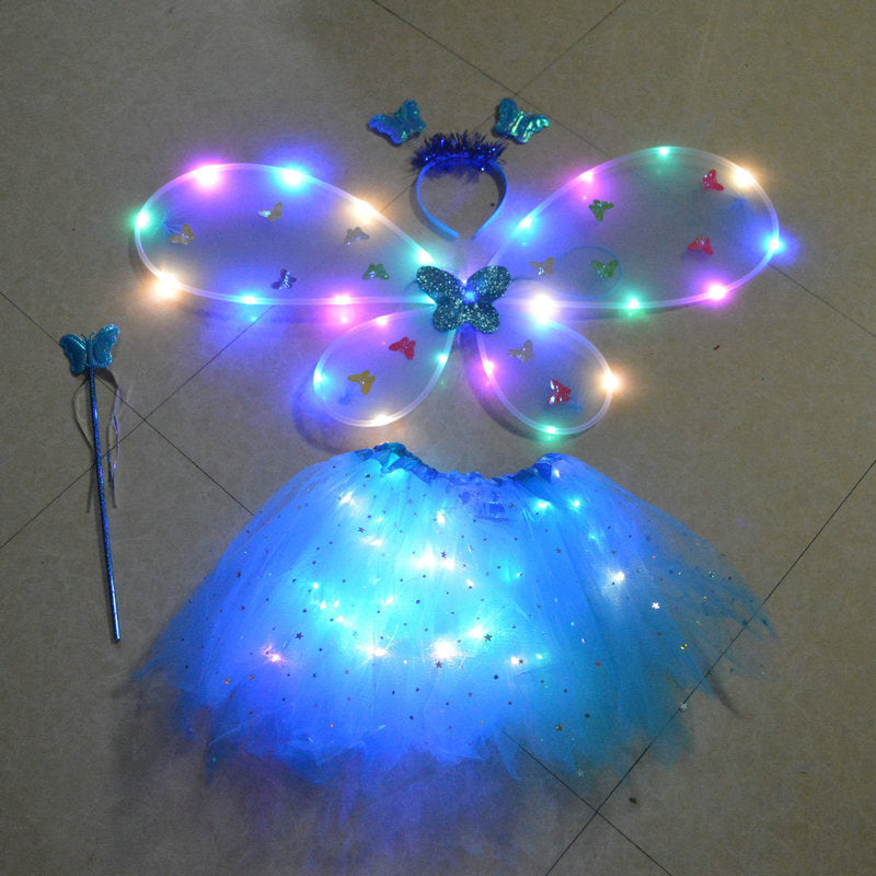 Glowing Butterfly Wings Arm Night Market Flower Fairy Stick Three-piece Set
