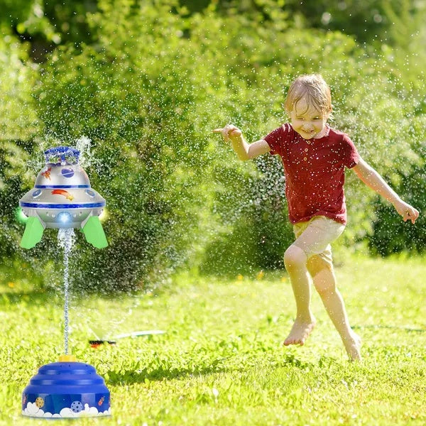 SUNNY SEASON: Limited Time UFO Water Sprinkler Outdoor Summer Rocket Toy With Colorful LED Lights 360° Spinning 1.64FT To 6.56FT Adjustable Height Summer