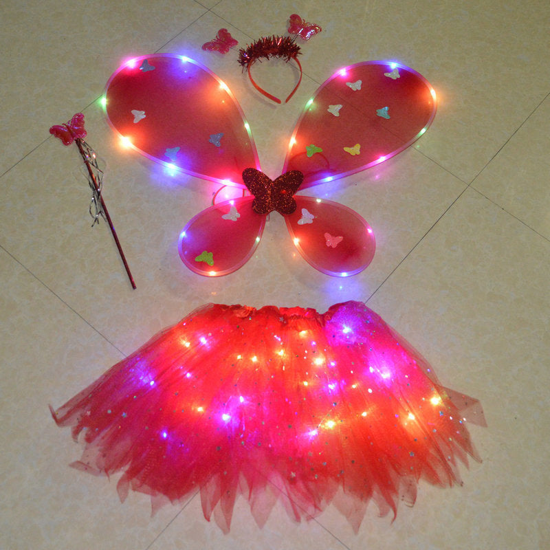 Glowing Butterfly Wings Arm Night Market Flower Fairy Stick Three-piece Set